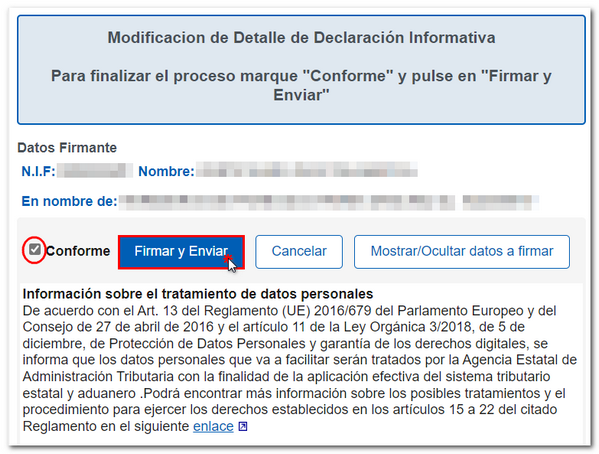 Conforme presentación registros de detalle modificados