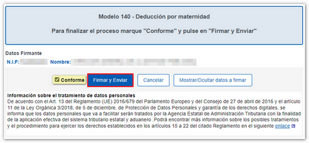 maque Conforme y pulse Firmar y enviar