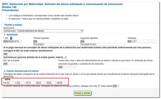 Ejemplo de variación de cuenta bancaria