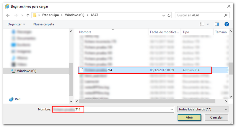 Seleccion del fichero en explorador de archivos