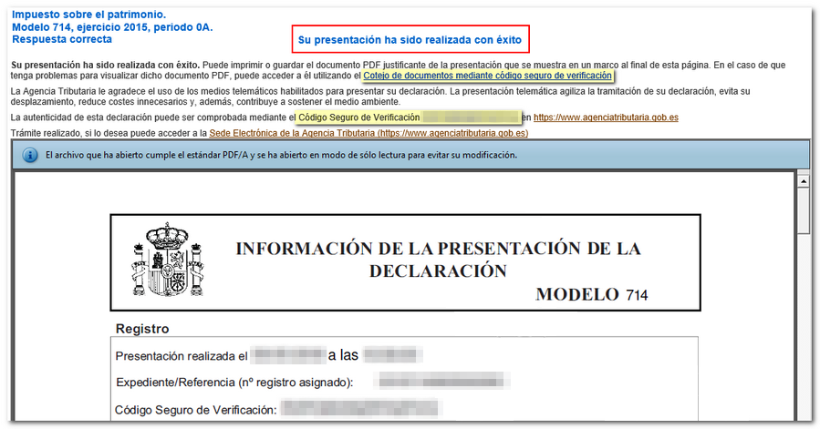 justificante de presentación