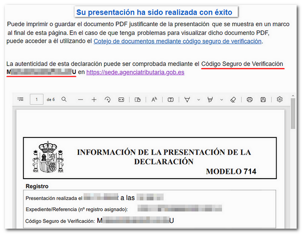Justificante de presentación