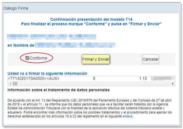 Marcar conforme y firmar y enviar