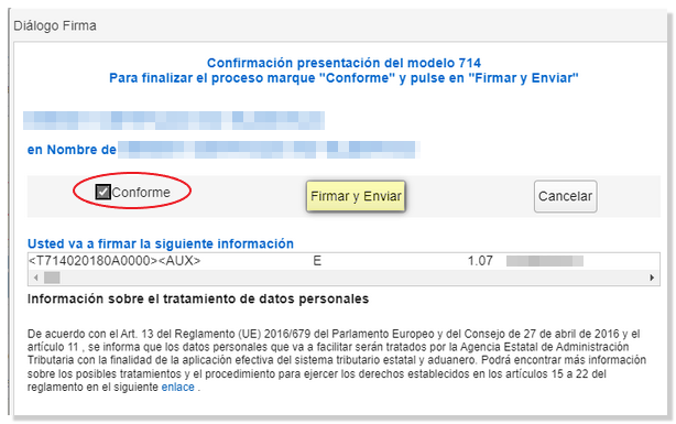 Conforme, firmar y enviar