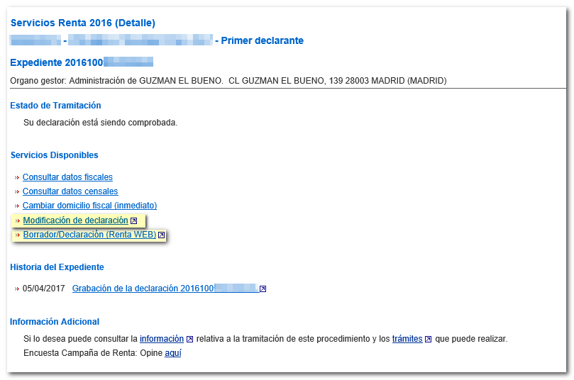 Acceso a expediente desde "Servicios Disponibles"
