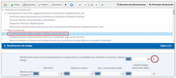 añadir rendimientos del trabajo