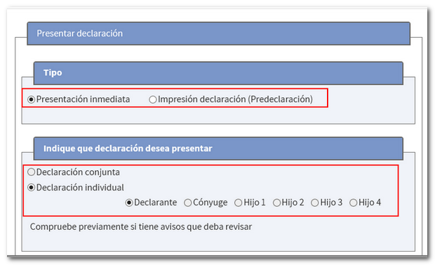 Seleccione tipo de declaraci&oacute;n