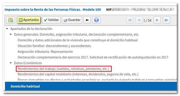 menú apartados Renta web Open 2017