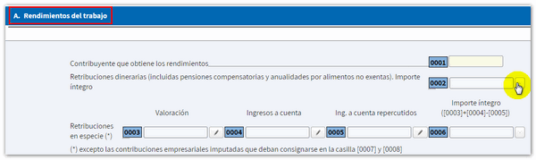 Añadir rendimientos del trabajo