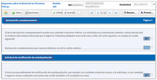 Página complementaria /rectificación