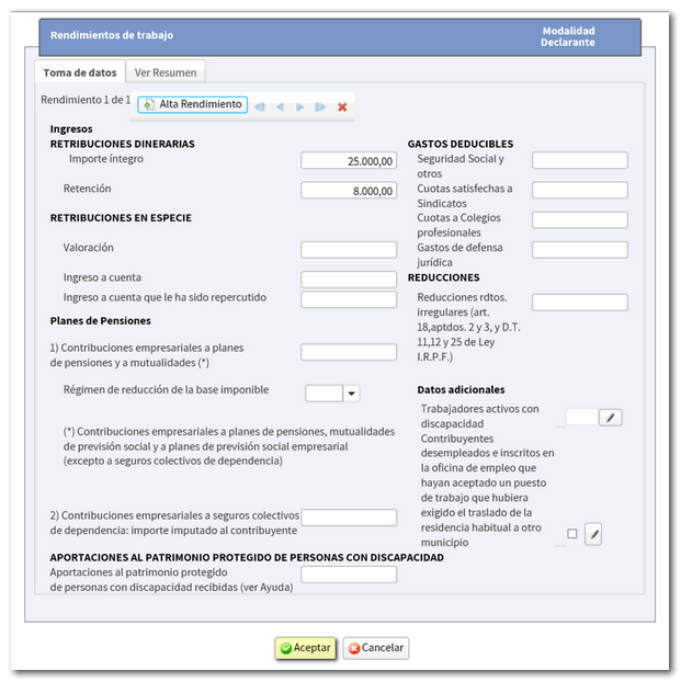 Modificación datos