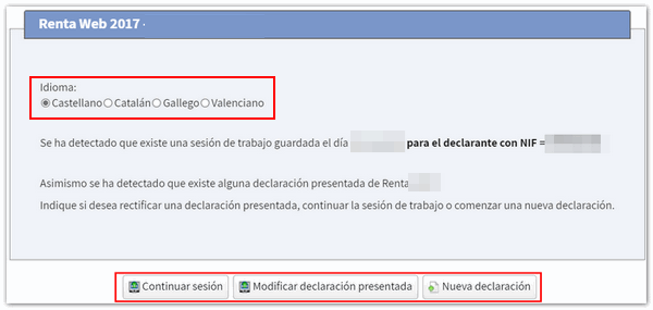 sesión de Renta WEB 2017