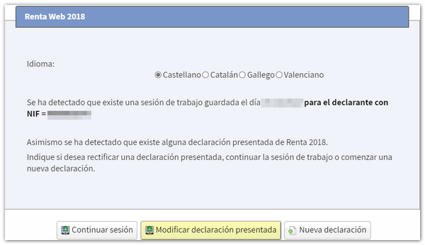 Modificar declaración presentada