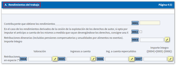 Añadir rendimientos del trabajo