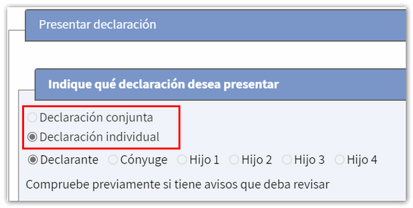 Seleccione tipo de declaración