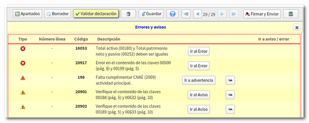 validar declaración e ir a error