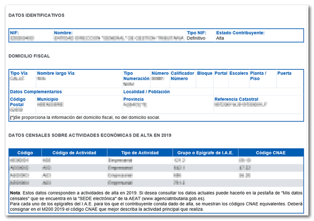 Datos fiscales del ejercicio natural
