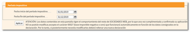 Fechas de inicio y fin del periodo impositivo