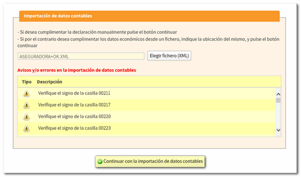 Fichero XML con errores