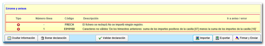 Error frech caracteres no válidos