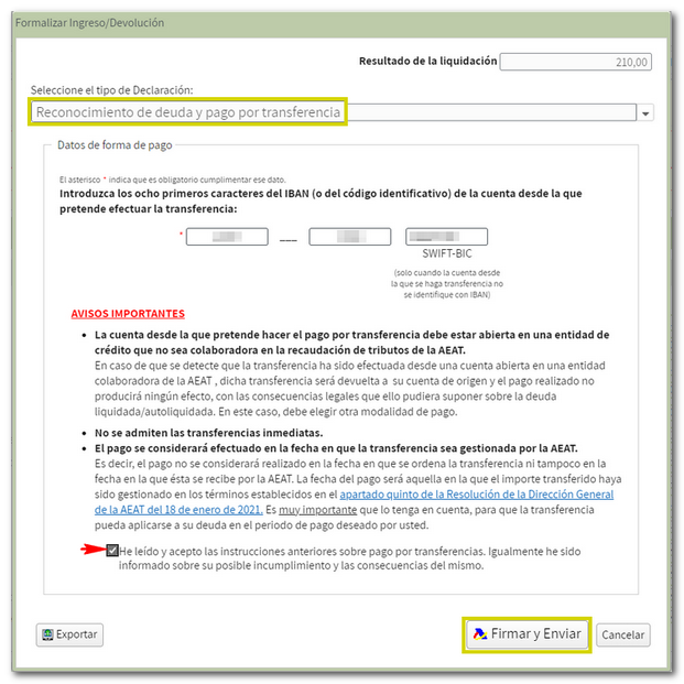 Pago transferencia 303