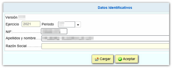 Datos identificativos, Cargar o Aceptar
