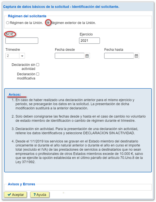 Datos identificativos Régimen exterior de la Unión