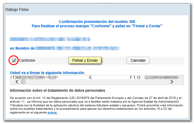 Conforme, Firmar y enviar