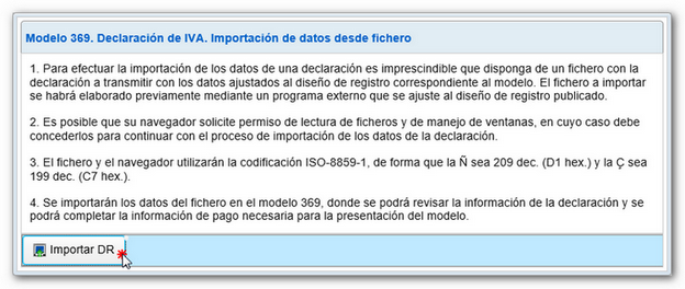 Avisos y carga del fichero DR