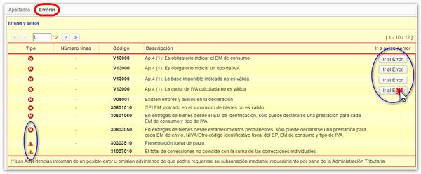 Avisos y errores