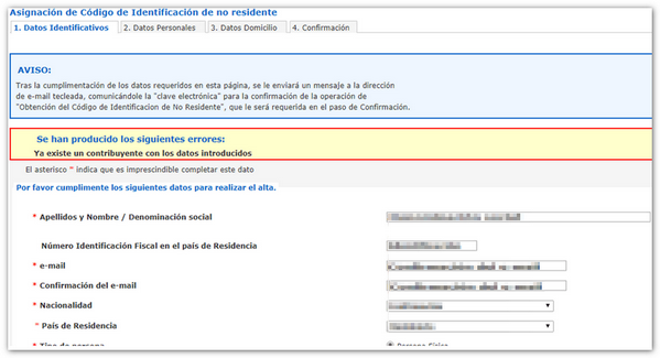 error ya existe contribuyente