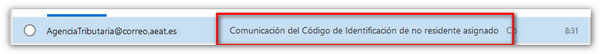 Correo con NIF asignado