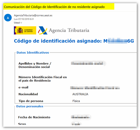 Nif asignado