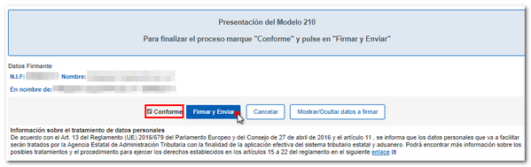 Conforme, firmar y enviar