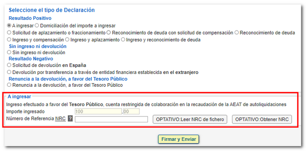forma de pago y firmar y enviar