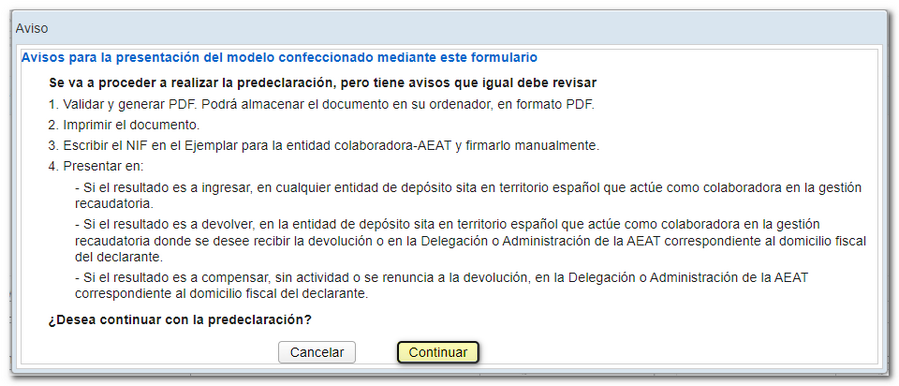 Compruebe la información y pulse "Continuar"