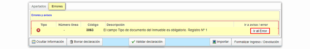 Declaración con errores