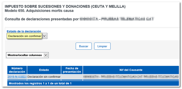 Declaración sin confirmar