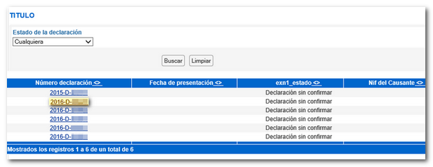 acceder al detalle desde número de declaración