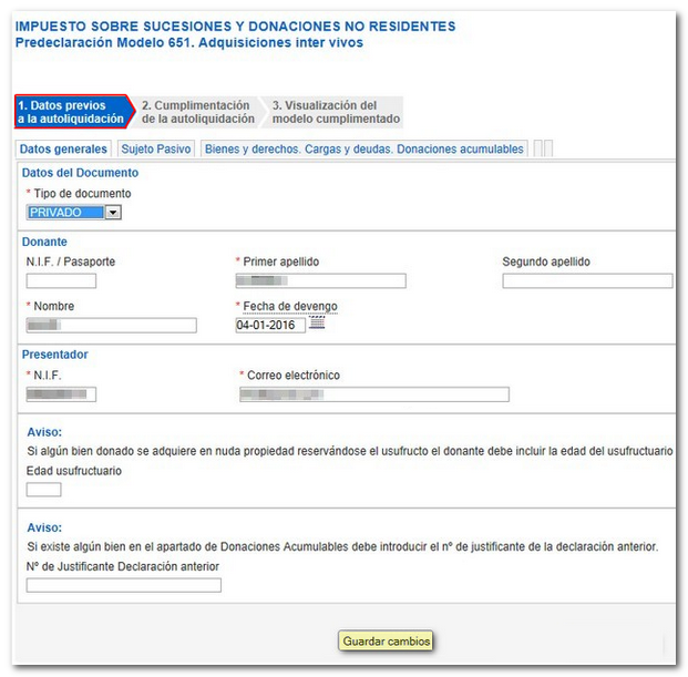 cumplimentación de datos generales