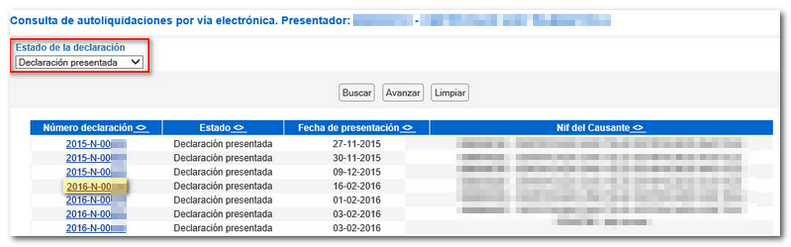 Declaración presentada