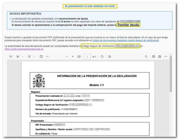 Respuesta correcta. Presentación realizada con éxito