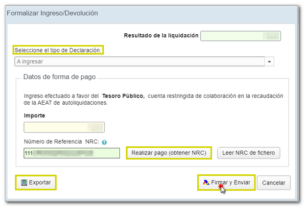 Resultado de la declaración a ingresar