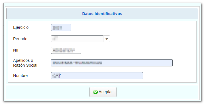 Ejercicio, periodo, apellidos y nombre o razón social
