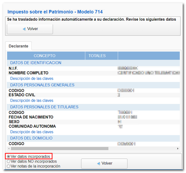 Ver datos NO incorporados