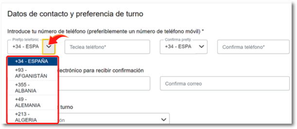 Selección tipo de teléfono