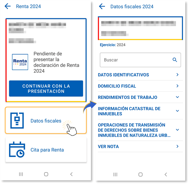 consulta de datos fiscales en la app