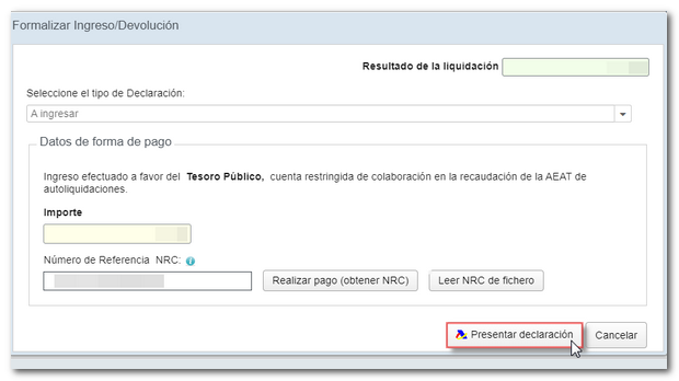 Resultado a ingresar con NRC