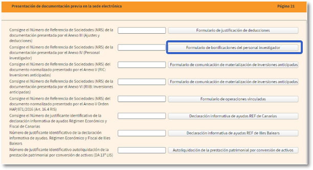 Formulario de bonificaciones Seguridad Social desde Socedades WEB