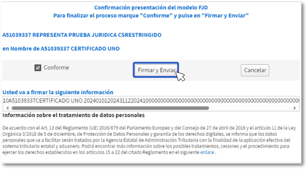 Marcar "Conforme", firmar y enviar